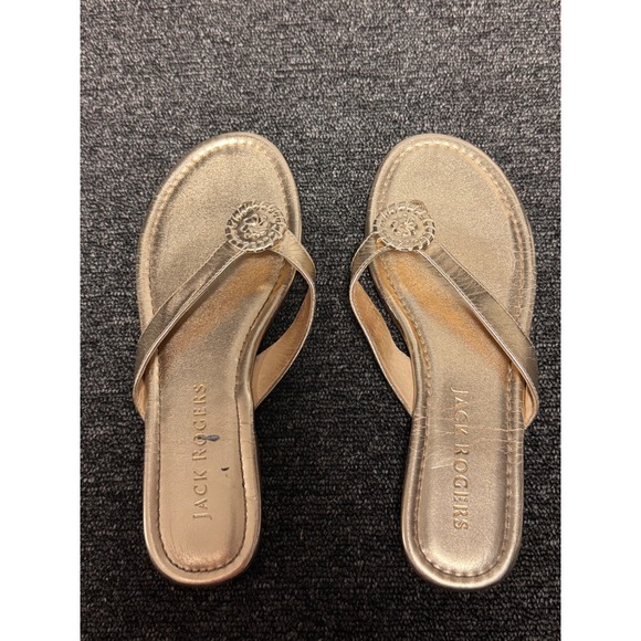Jack Rogers Shoes - Jack Rogers Womens 8M Metallic Gold Whipstitch Rondelle Flat Flip Flop Sandals